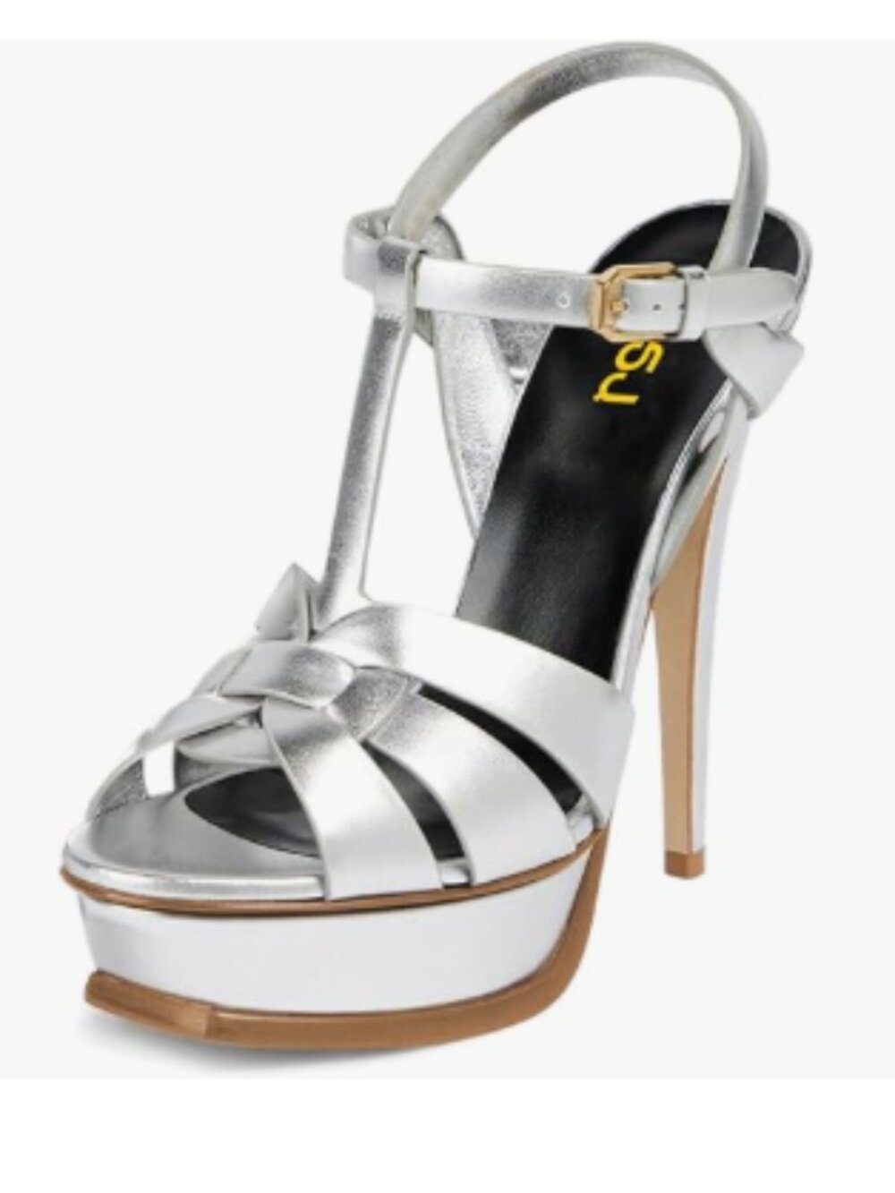 FSJ Silver T-Strap Platform Peep Toe Ankle Strap Stiletto Heels Strappy Sandals